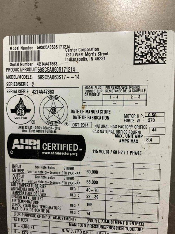 Responded to service call for air conditioning system not cooling properly. Upon inspection, discovered significant frost accumulation on refrigerant line indicating low refrigerant charge or restricted airflow. Performed complete system diagnostic on 6-year-old Carrier 59SC5A060S17 furnace unit. Completed thorough cleaning and operational check of both AC and furnace components, restoring system to proper working condition.