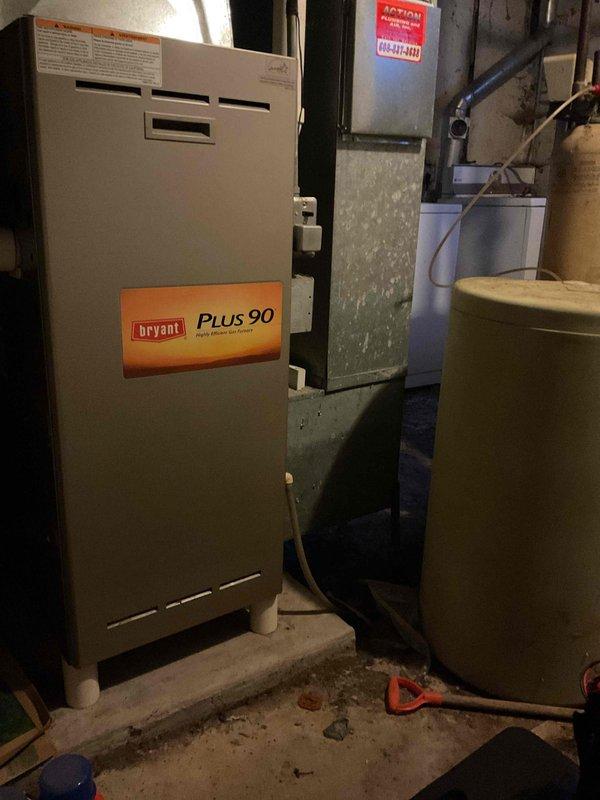 Completed comprehensive furnace tune-up on Bryant Plus 90 unit, including full system cleaning and inspection. Identified and cleaned dirty flame sensor and cleared accumulated debris from drain line to restore proper operation and ensure safe, efficient heating system performance.