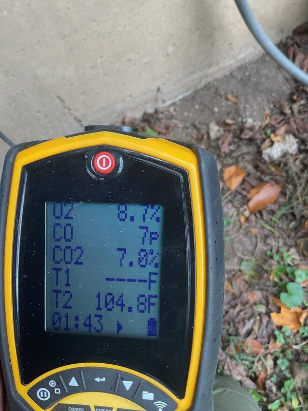 Performed a seasonal tune-up on a 2019 Lennox 70,000 BTU furnace, including a cleaning and full operational inspection. Verified safe, efficient combustion using a calibrated combustion analyzer, with flue gas readings of CO at 7 ppm, CO2 at 6.9–7.0%, and O2 at 8.7%, all within normal operating range. The furnace is operating properly and is ready for the heating season.