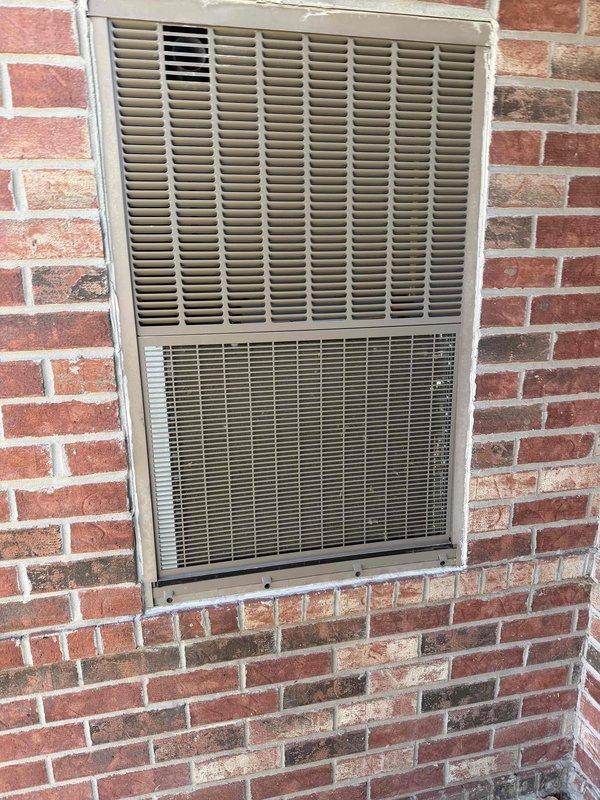 Performed a tune-up on the Magicpak furnace/air handler unit, including cleaning and inspecting components, checking gas piping and connections, and verifying proper operation. Replaced the air filter and cleaned the exterior intake/exhaust grille. No rust, frost, or significant damage was observed.