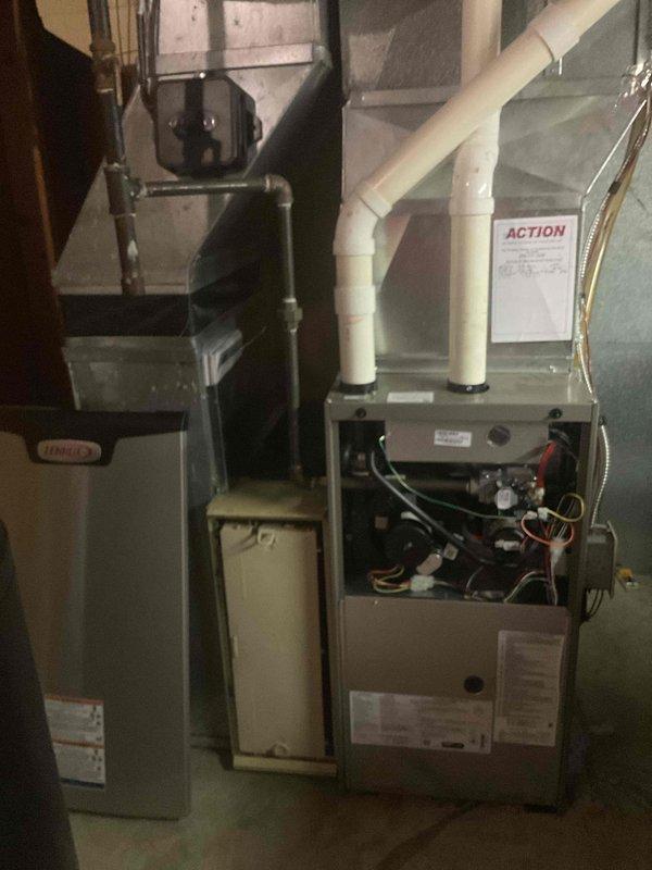 Performed a complete furnace clean and check, inspecting the burner compartment, gas valve assembly, blower motor, and control wiring for proper operation. Found a dirty return air filter and replaced it with a new filter from van stock to restore proper airflow. Equipment inspected with no visible signs of corrosion, frost, or damage.