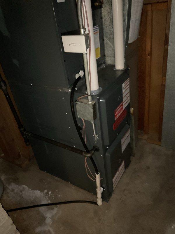 Performed a prepaid maintenance visit on a gas furnace with attached air handler, including a complete cleaning of the unit and a full system check of components. Inspected gas piping, electrical connections and conduit, PVC venting, and the condensate drain line, and verified the unit was clean and operating properly at completion.