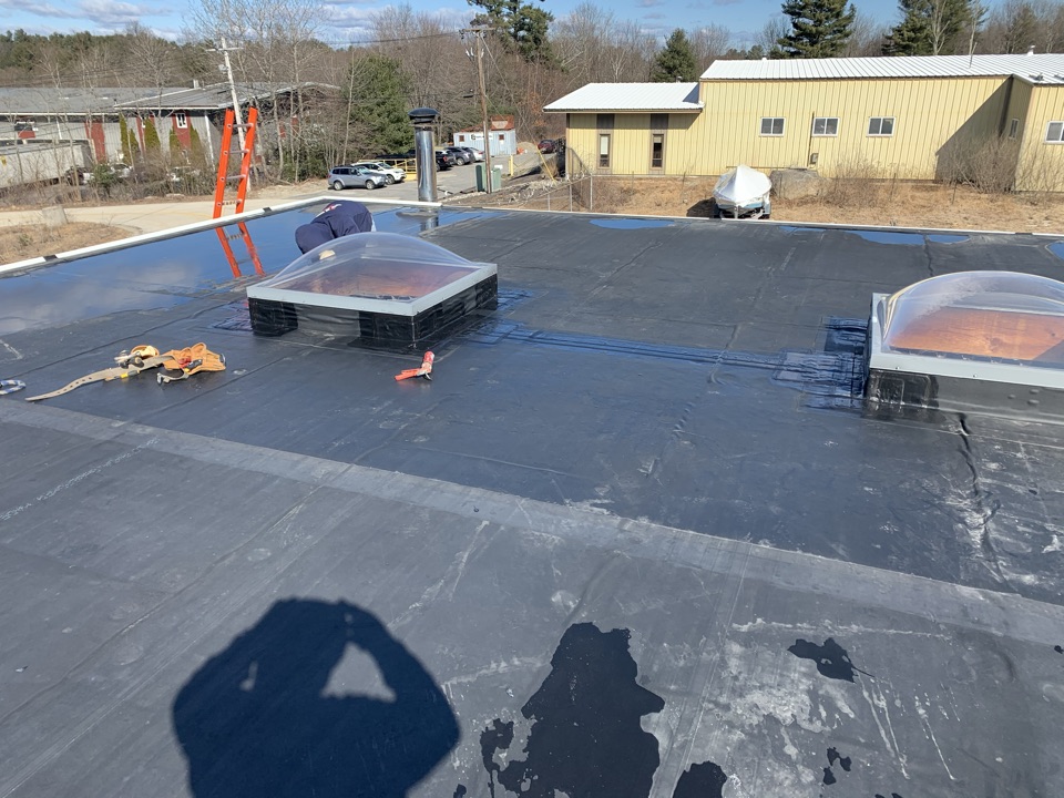 Oxford, MA - Cleaned corners and patches with cleaner,flashed with 12” Carlisle elastoform EPDM, lapsealed patches Oxford, MA - Cleaned corners and patches with cleaner,flashed with 12” Carlisle elastoform EPDM, lapsealed patches