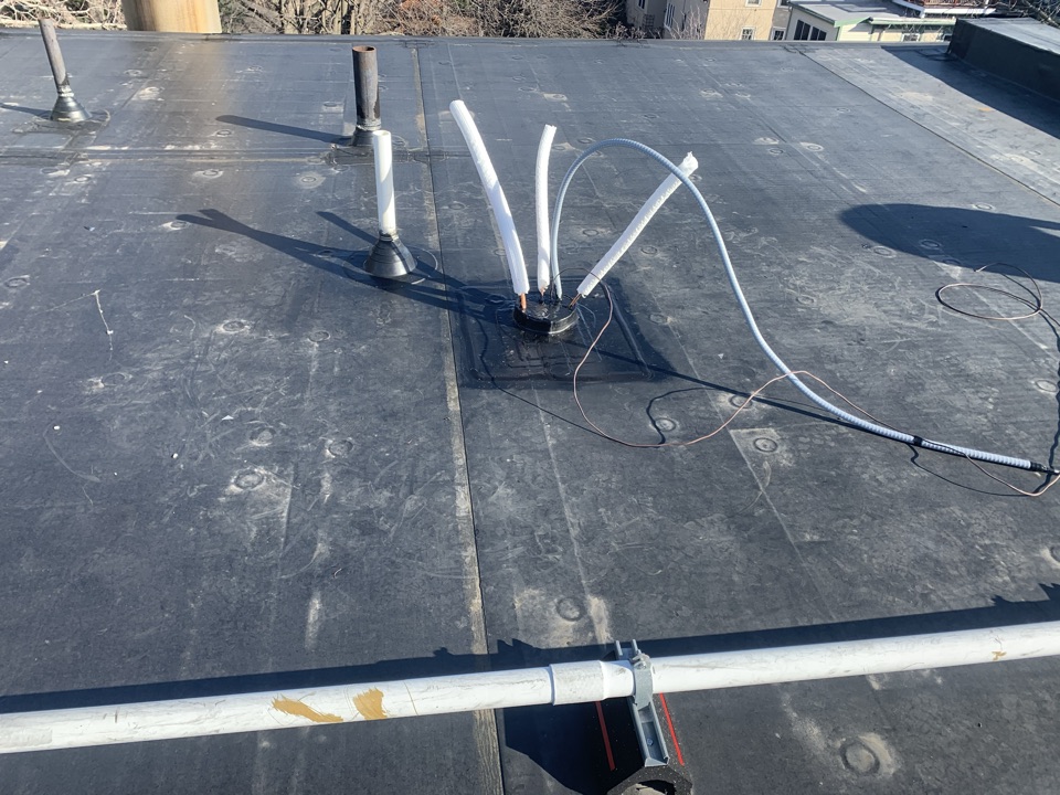 Cambridge, MA - Installed Carlisle pitch pocket EPDM around penetration and filled with Carlisle one part pourable sealer Cambridge, MA - Installed Carlisle pitch pocket EPDM around penetration and filled with Carlisle one part pourable sealer
