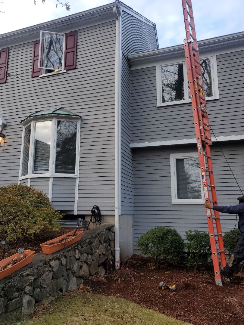 Peabody, MA - reattached downspout to gutter Peabody, MA - reattached downspout to gutter