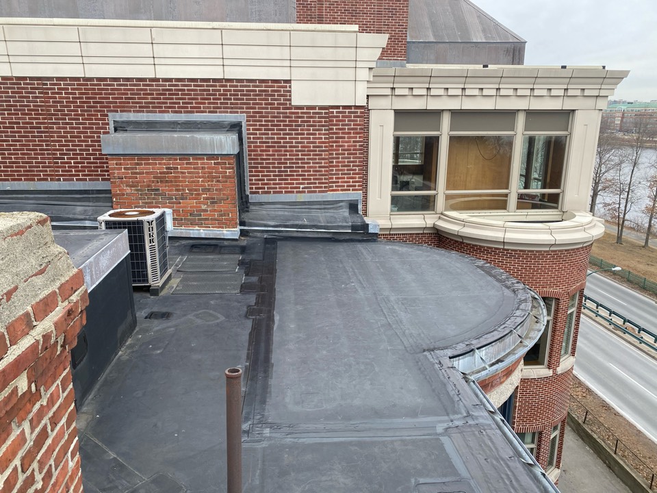 Boston, MA - Installed a 10’x17’target patch in leak area on a EPDM fully adhered roof system and stripped in edges with 6” elastoform Boston, MA - Installed a 10’x17’target patch in leak area on a EPDM fully adhered roof system and stripped in edges with 6” elastoform