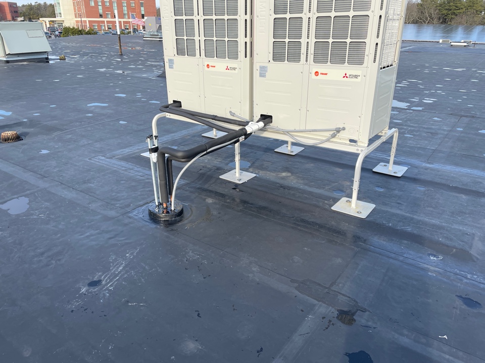 Plymouth, MA - Cleaned and installed pitch pocket and filled with pourable sealer. On a epdm fully adhered roofing system Plymouth, MA - Cleaned and installed pitch pocket and filled with pourable sealer. On a epdm fully adhered roofing system