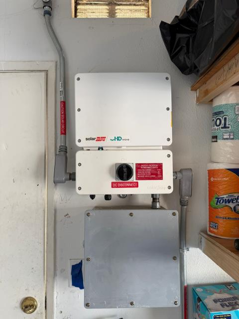 We were called out for solar service by a home owner in Murrieta, CA due to a SolarEdge inverter that had an error on the display. We conducted troubleshooting and placed a warranty claim in for replacement with the manufacturer. When the replacement inverter was delivered, we replaced the failed inverter and restored solar system functionality. We were called out for solar service by a home owner in Murrieta, CA due to a SolarEdge inverter that had an error on the display. We conducted troubleshooting and placed a warranty claim in for replacement with the manufacturer. When the replacement inverter was delivered, we replaced the failed inverter and restored solar system functionality.