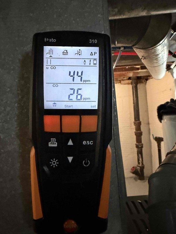 Performed routine furnace maintenance service per MVP membership. Conducted comprehensive combustion analysis using Testo 310 analyzer, measuring carbon monoxide levels (26-44 ppm) and combustion efficiency (8.7%). System is functioning within acceptable parameters for a 5-year-old unit.