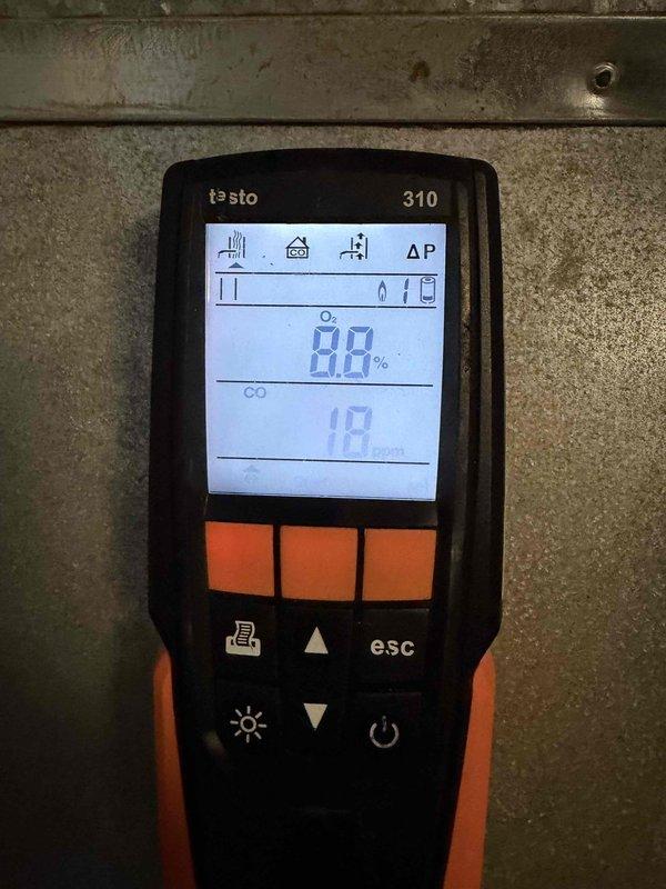 Performed seasonal maintenance on gas furnace. Conducted combustion analysis using Testo 310 analyzer, measuring O2 at 8.6%, CO at 18 ppm, and CO2 at 32 ppm, confirming unit is operating within safe parameters. Customer's MVP service plan verified during visit.