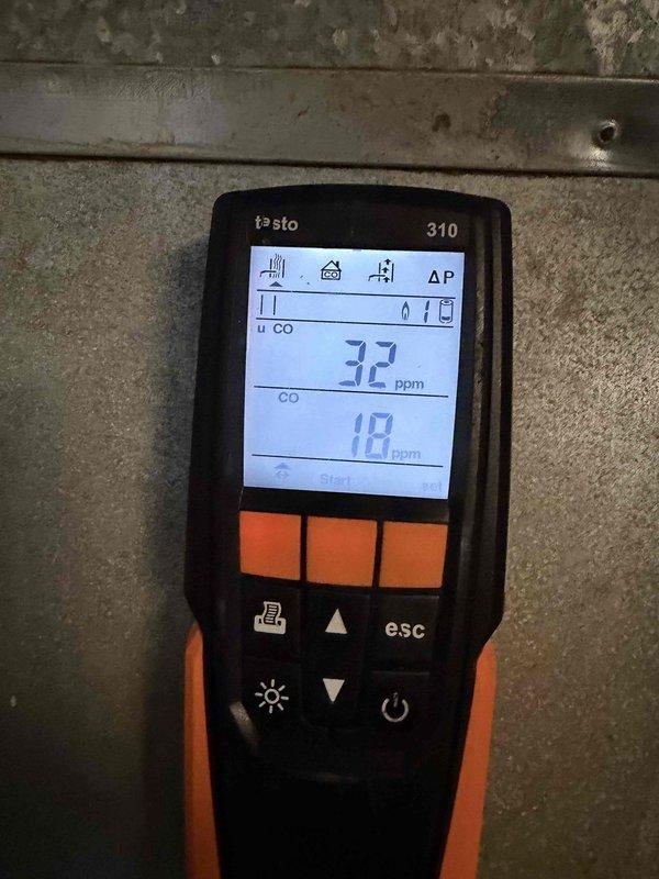 Performed seasonal maintenance on gas furnace. Conducted combustion analysis using Testo 310 analyzer, measuring O2 at 8.6%, CO at 18 ppm, and CO2 at 32 ppm, confirming unit is operating within safe parameters. Customer's MVP service plan verified during visit.