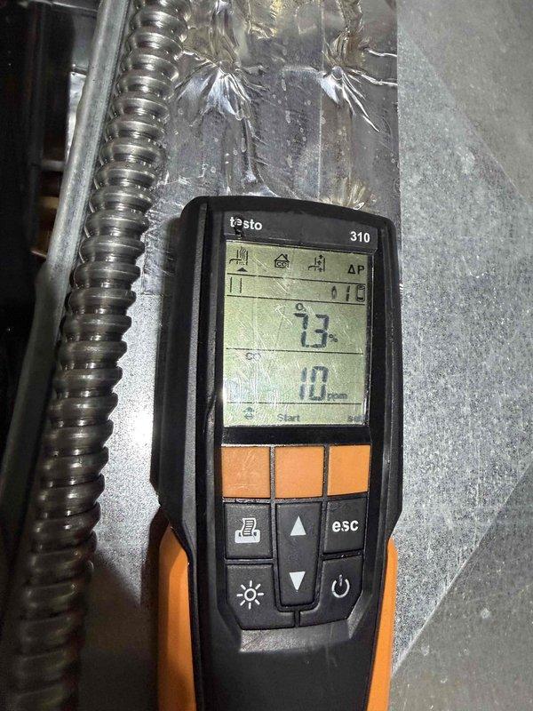 Performed comprehensive furnace tune-up service including combustion analysis with Testo 310 analyzer. Readings indicated proper combustion efficiency with acceptable CO levels (16ppm/10ppm). System now operating within manufacturer specifications after cleaning and inspection.