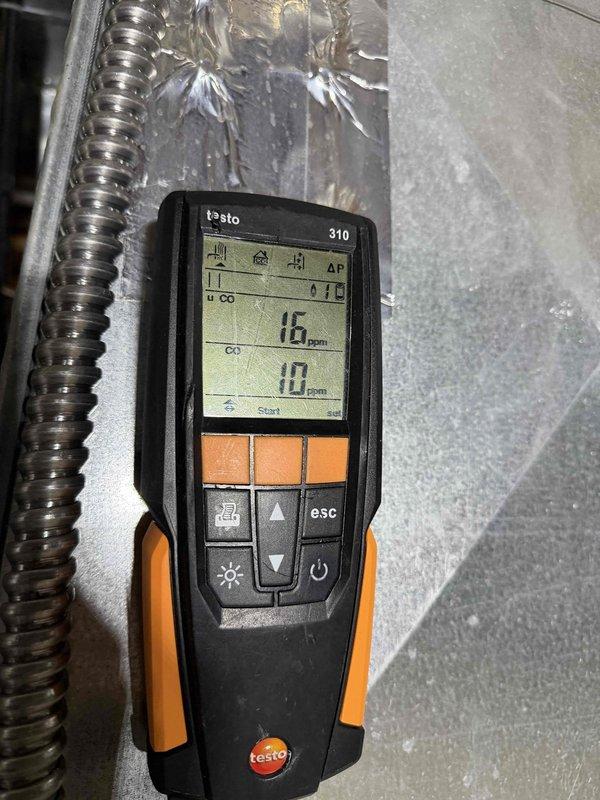 Performed comprehensive furnace tune-up service including combustion analysis with Testo 310 analyzer. Readings indicated proper combustion efficiency with acceptable CO levels (16ppm/10ppm). System now operating within manufacturer specifications after cleaning and inspection.