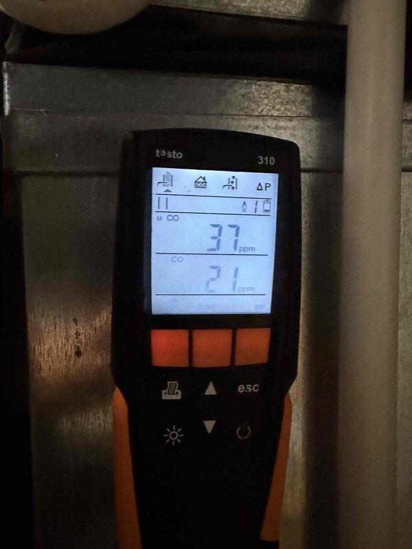 Responded to customer complaint of non-functioning blower in newly installed furnace. Diagnostic testing with Testo 310 analyzer revealed elevated CO readings (37-71 ppm) and improper combustion (O₂: 8.9%). Adjusted gas-air mixture and verified proper heat operation, resolving the no-heat condition while ensuring safe operation parameters.