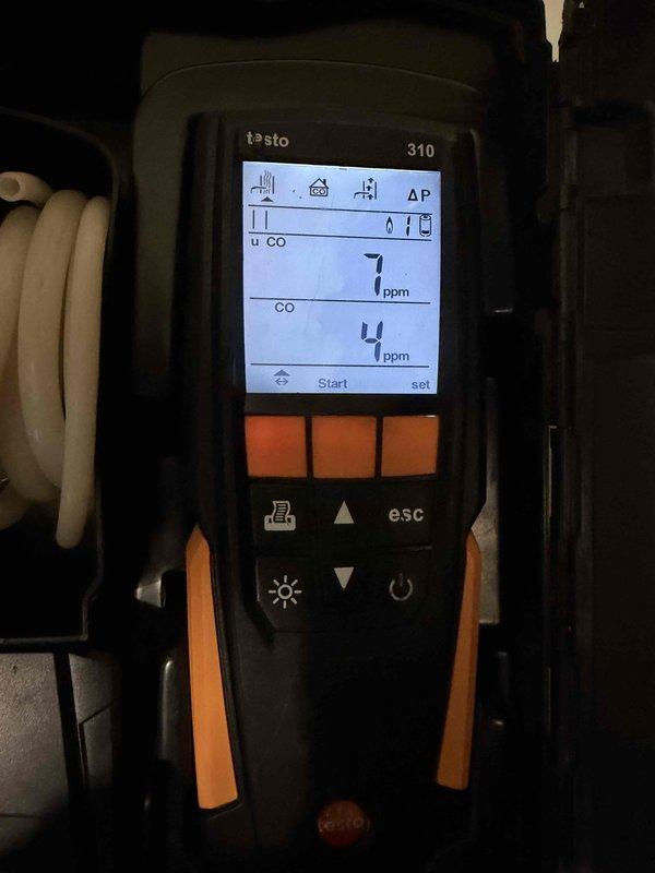 Performed scheduled furnace maintenance and conducted combustion analysis using Testo 310 analyzer. Readings showed normal CO levels at 4-7 ppm and proper combustion efficiency at 8.6%. System operating within manufacturer specifications after tune-up.