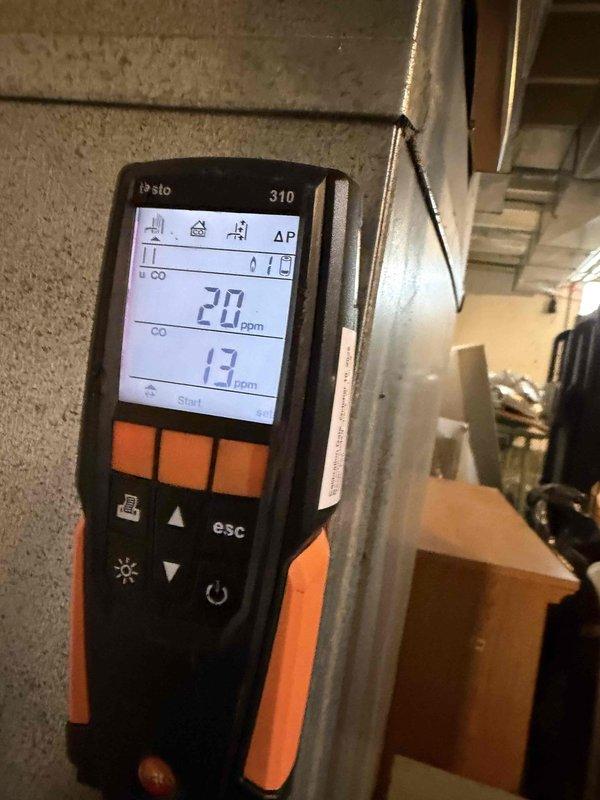 Performed scheduled residential heating maintenance service. Conducted combustion analysis using Testo 310 analyzer, measuring O2 levels at 7.0% and CO readings at 13-20 ppm, which are within acceptable safety parameters. System is operating efficiently with proper combustion values.