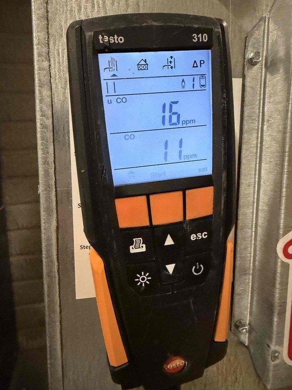 Performed routine maintenance on 5-year-old gas furnace (MVP model). Conducted combustion analysis with Testo 310 analyzer, confirming acceptable CO readings between 11-16 ppm and O2 levels at 6.2%, indicating proper combustion efficiency and safe operation.