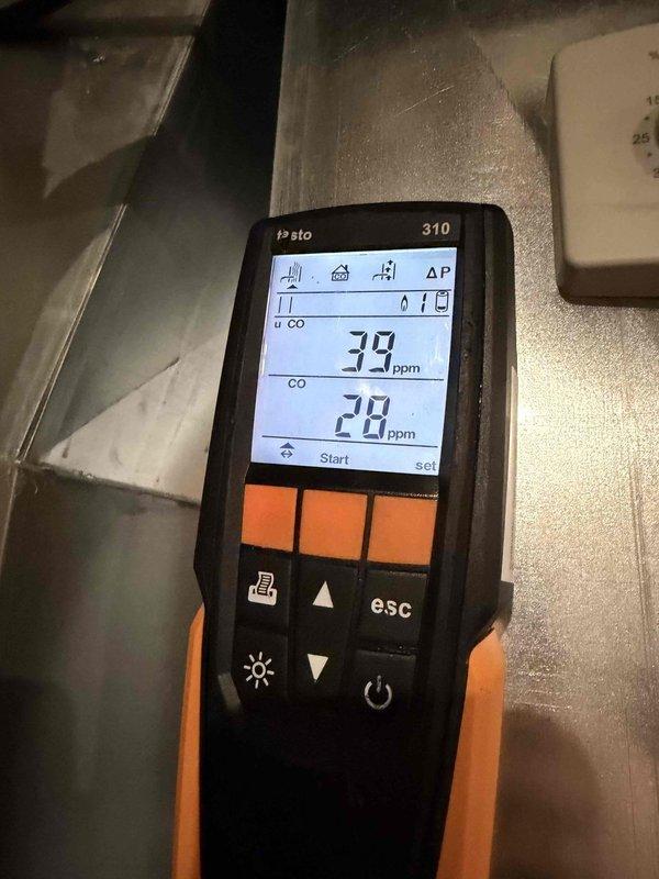 Performed routine furnace maintenance service. Conducted combustion analysis using Testo 310 analyzer, which measured carbon monoxide levels at 39-78 ppm and oxygen at 6.1%. Verified system operation and safety parameters within acceptable range.