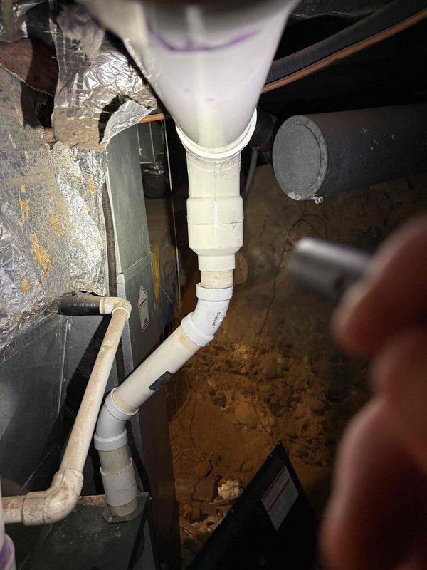 Performed scheduled fall maintenance on commercial HVAC system. Inspected condensate drainage assembly and verified proper operation of PVC piping system. Examined mechanical components and connections for wear; all systems functioning as expected with no leaks or damage observed.