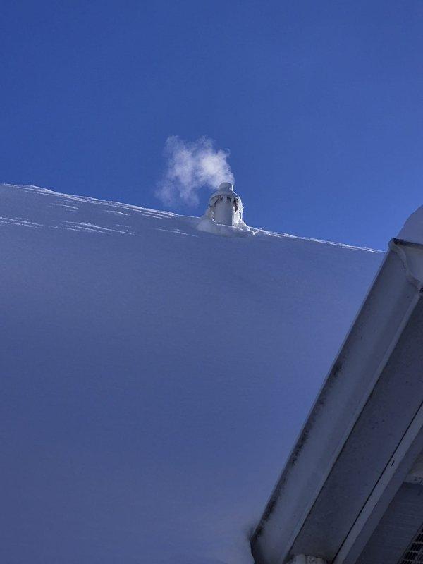 Performed diagnostic service on a Prestige triangular tube floor heating system. Combustion analysis showed optimal efficiency (95.9%) with acceptable O₂ (6.7%), CO₂ (8.0%), and CO (29 ppm) levels. Confirmed proper venting operation with normal exhaust plume visible from roof vent.