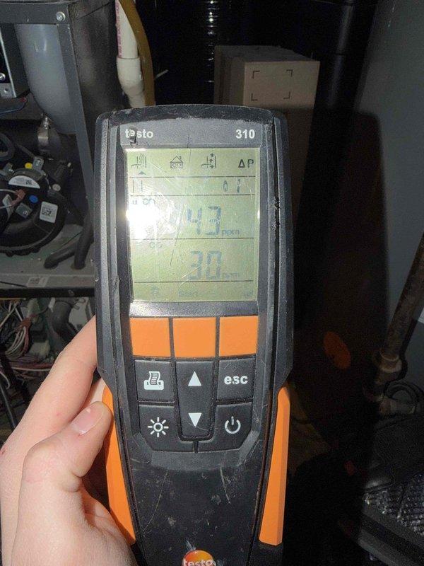 Performed routine tune-up on 15-year-old gas furnace as requested. Conducted combustion analysis using Testo 310 analyzer to verify proper operation and safety parameters. Differential pressure measurements confirmed system is operating within manufacturer specifications.