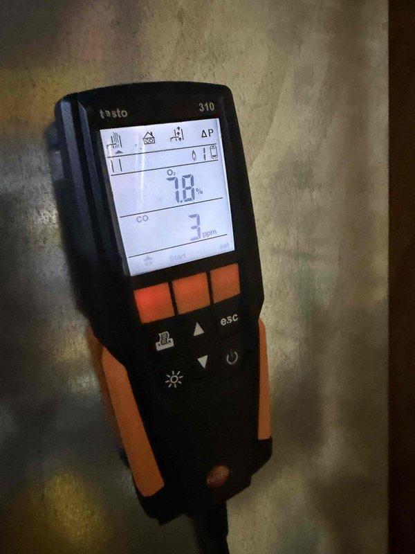 Conducted annual heating maintenance on 5-year-old LK system. Performed combustion analysis with Testo 310 analyzer, confirming acceptable readings (O₂: 7.9%, CO: 3-6 ppm, CO₂: 3%). System operating within manufacturer specifications with no safety concerns detected.