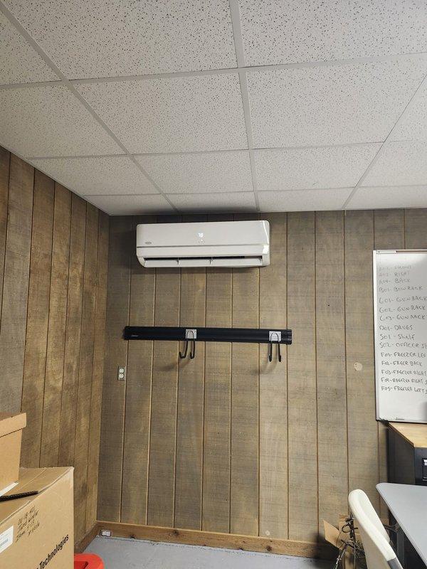 Responded to service call for non-operational furnace in evidence room. Diagnosed issue with ductless mini-split system. Inspected outdoor condenser unit which showed signs of weathering and was placed directly on snow-covered ground. Restored heating functionality to ensure proper climate control for evidence storage area.