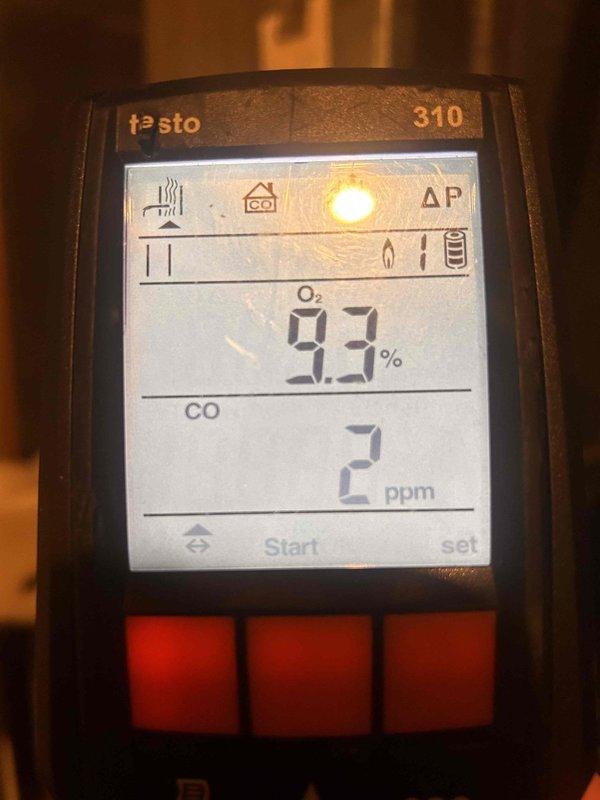 Performed routine maintenance on 5-year-old furnace. Conducted combustion analysis with Testo 310 analyzer, confirming proper operation with safe CO readings (2-4 ppm) and appropriate O2 levels (9.3%). System functioning within manufacturer specifications.