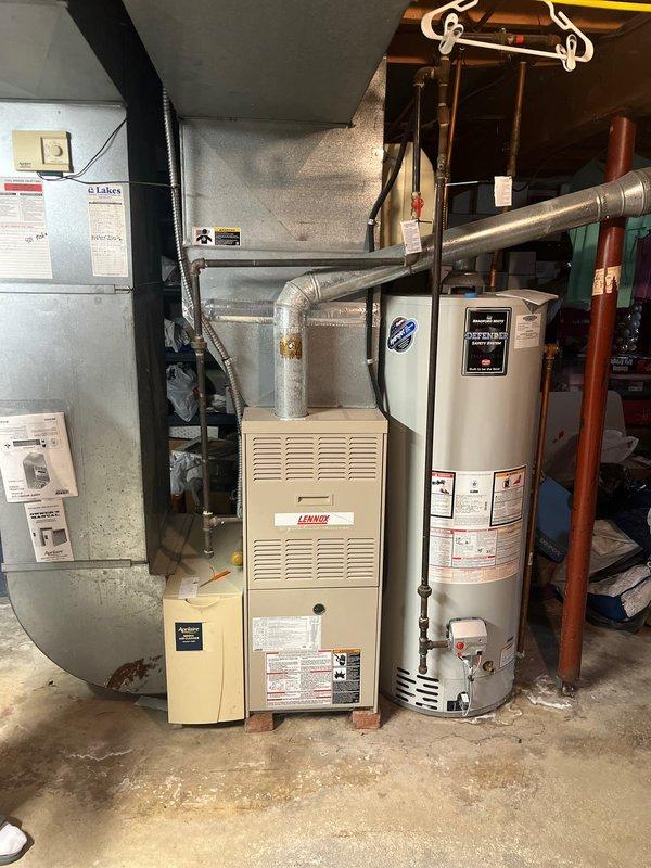 Conducted a comprehensive assessment for a furnace and A/C retrofit project. Inspected existing Lennox furnace unit in basement mechanical room with connected ductwork and evaluated outdoor AC condenser unit currently installed on rock bed with brick stabilizers. Recommended complete system replacement to improve efficiency and reliability.