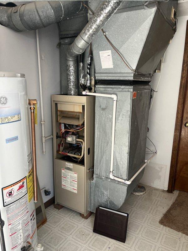 Conducted full HVAC system replacement including removal of aging furnace and outdoor condenser unit. Installed new equipment with updated connections to existing ductwork and refrigerant lines. System replacement included necessary electrical modifications and verification of proper operation under winter conditions.
