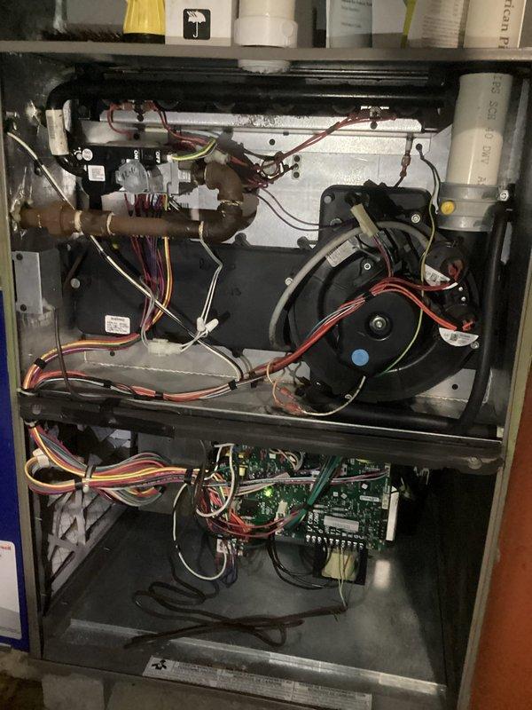 Responded to service callback for insufficient heating complaint. Upon inspection of the furnace, performed diagnostic testing on the blower motor assembly and circuit board, revealing a loose electrical connection in the wire harness. Repaired faulty connection and verified proper system operation with normal heating output restored.