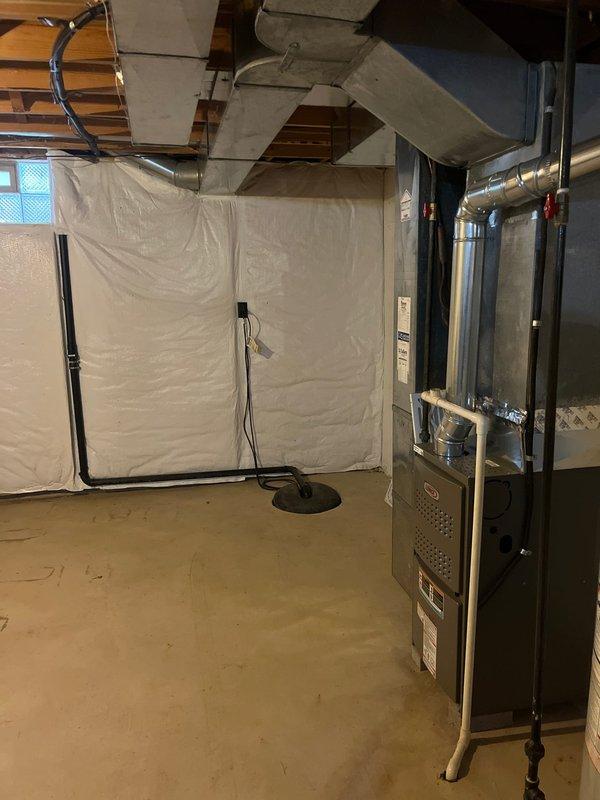 Completed full HVAC system replacement in basement mechanical room, installing new Lennox furnace unit with integrated ductwork connections. Configured sheet metal supply ducts and flexible return ducting, ensuring proper airflow distribution throughout the residence. All equipment mounted, secured, and tested for operational functionality per manufacturer specifications.