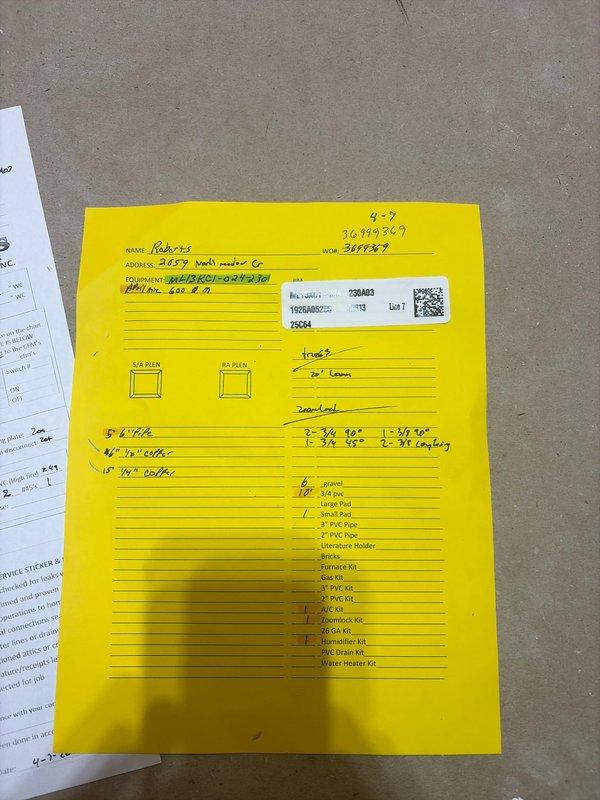Completed new construction HVAC installation including final placement and connection of outdoor condensing unit on concrete pad with proper gravel base, installed Aprilaire 600M whole-home humidifier integrated into the system, and mounted customer-supplied thermostat with full system programming and testing. All equipment commissioned and verified operational per manufacturer specifications.