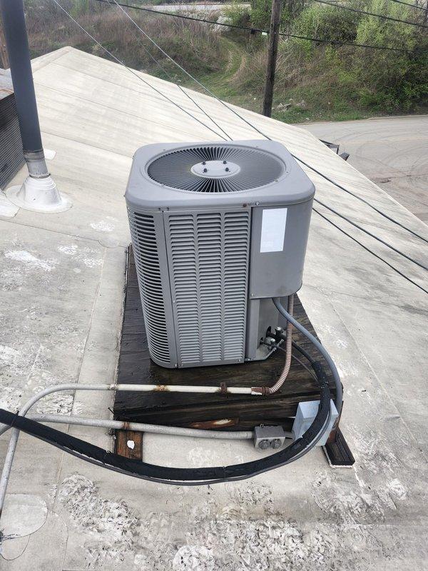 Completed comprehensive maintenance and inspection on commercial air conditioning system and furnace unit. Performed routine preventive maintenance checks on rooftop condenser unit, verifying proper operation of compressor, fan motor, and refrigerant lines. Inspected filter specifications (16x25x1) and confirmed proper airflow through system. Repaired furnace flue stack to ensure safe venting and proper exhaust operation. All equipment tested and operating within normal parameters upon completion.