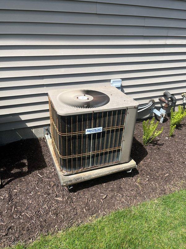 Completed full HVAC system retrofit including removal of existing equipment and installation of new Arcoaire outdoor condensing unit and Armstrong Air furnace with air handler. Installed new PVC intake and exhaust venting for high-efficiency furnace operation, connected all ductwork, and positioned outdoor unit on existing concrete pad with proper clearances. Verified all electrical connections, gas lines, and refrigerant lines are secure, tested system operation, and confirmed heating and cooling functionality meets manufacturer specifications.