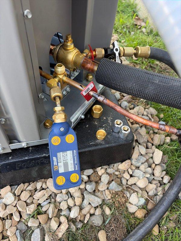 Completed full HVAC system replacement including new furnace and air conditioning unit. Installed outdoor condensing unit on gravel pad with proper refrigerant line connections, service valves, and insulation. Verified all refrigerant pressures, electrical readings, and system performance measurements including subcool at 11.5°F and superheat at 16.0°F. Confirmed proper airflow, blower speeds, gas pressure at 3.8" WC, and temperature differentials across the system. All equipment tested and operational per manufacturer specifications.