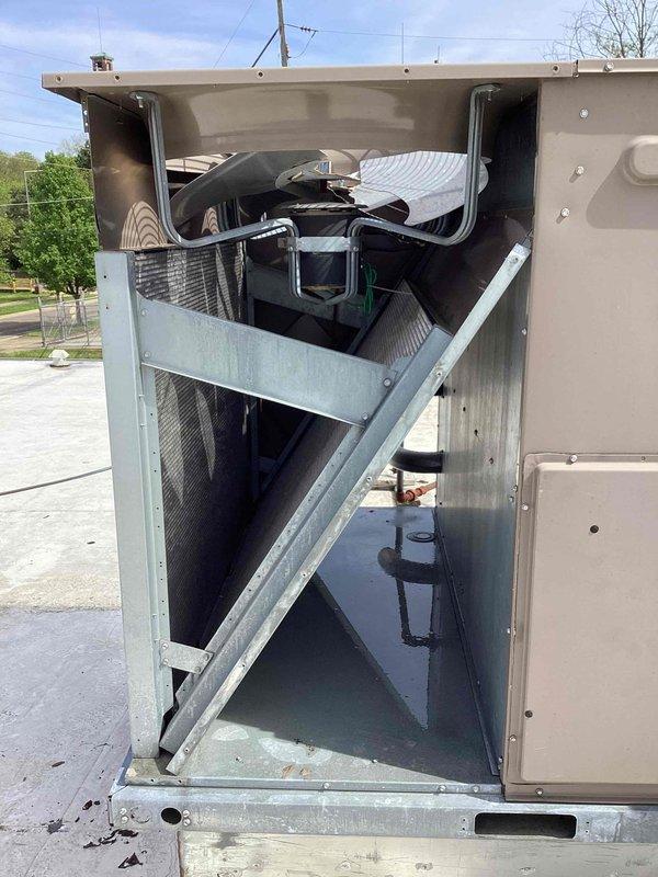 Performed preventative maintenance on two commercial rooftop air conditioning units, accessing equipment through interior door as specified. Completed thorough cleaning and inspection of both systems, including filter examination, electrical connections check, and verification of refrigerant line integrity. All components found to be in operational condition with normal wear patterns observed.