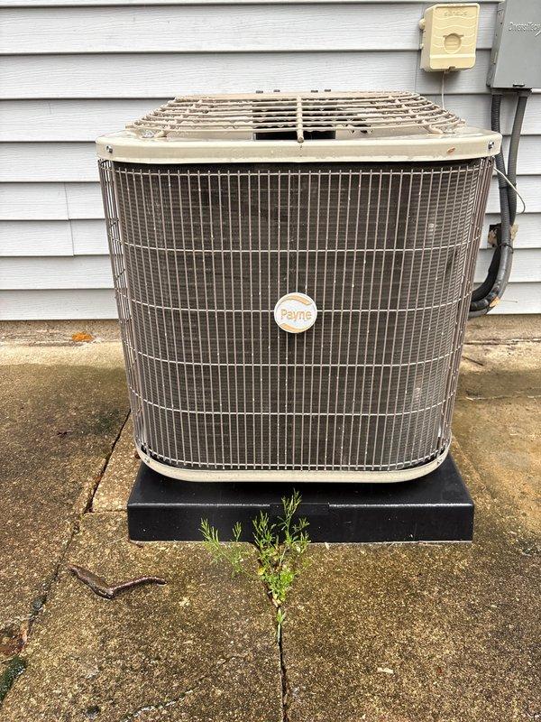 Performed comprehensive air conditioning tune-up service on Payne outdoor condenser unit and indoor air handler system. Completed thorough cleaning of condenser coils, inspected electrical connections and components, verified refrigerant levels and system pressures within manufacturer specifications, and tested all safety controls for proper operation. System is operating efficiently with no issues identified.