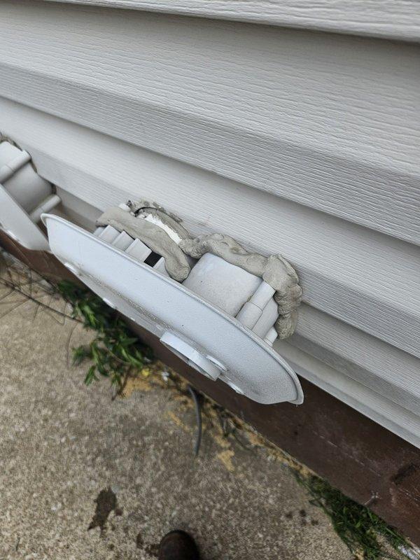 Responded to service call for cracked furnace exhaust vent causing interior leakage. Replaced damaged exterior exhaust termination with new PVC vent assembly, ensuring proper sealing and secure mounting to prevent moisture infiltration. Verified system operation and confirmed no further leakage issues upon completion.