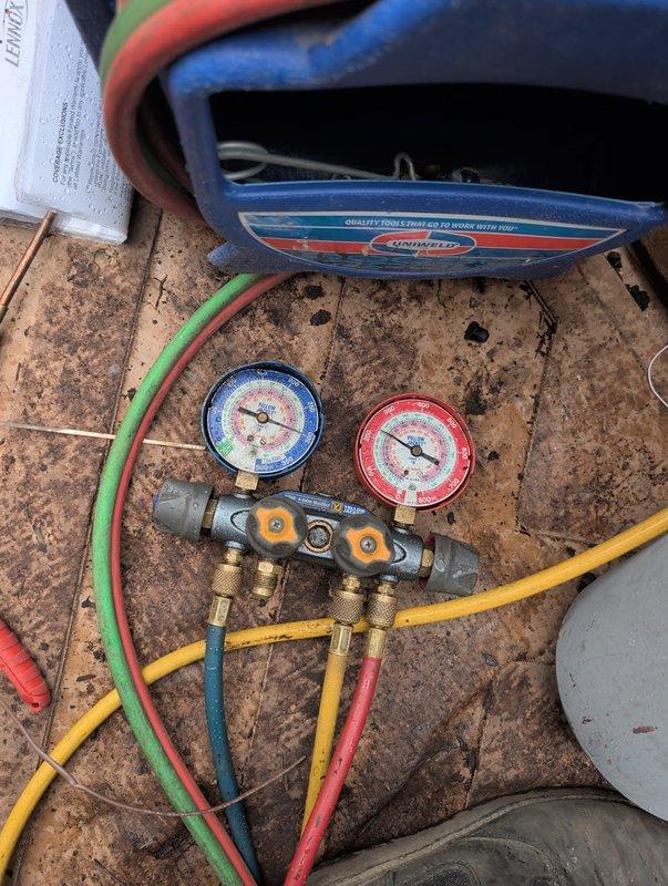 Completed full air conditioning system replacement for main house, including new condensing unit and evaporator coil installation. System was pressure tested with manifold gauges, evacuated, and charged to manufacturer specifications. Verified proper refrigerant pressures, airflow through existing ductwork, and confirmed all electrical connections were secure and operational.