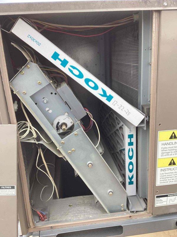 Completed scheduled commercial cooling system maintenance inspection. Verified supply air temperature at 45.5°F using calibrated digital thermometer, confirming proper cooling performance. Inspected damper actuator assembly, motor mechanism, and associated control wiring for proper operation and secure mounting.
