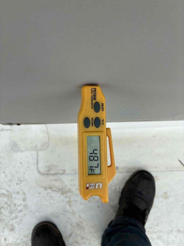 Completed routine commercial cooling maintenance visit on scheduled contract service. Performed temperature diagnostics on rooftop HVAC unit, measuring supply air temperature at 62°F and documenting system performance parameters. Inspected unit components for proper operation, checked refrigerant temperatures, and verified equipment is functioning within normal operating specifications. Unit operating satisfactorily with no immediate repairs required at time of inspection.