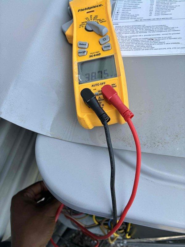Completed comprehensive maintenance tune-up on 8-year-old outdoor air conditioning unit. Performed standard preventative maintenance procedures including inspection of electrical components, capacitor testing, and amperage verification using clamp meter, which registered 24.75 amps during operation. All electrical connections, refrigerant lines, and condenser coil components were inspected and found to be in proper working condition.