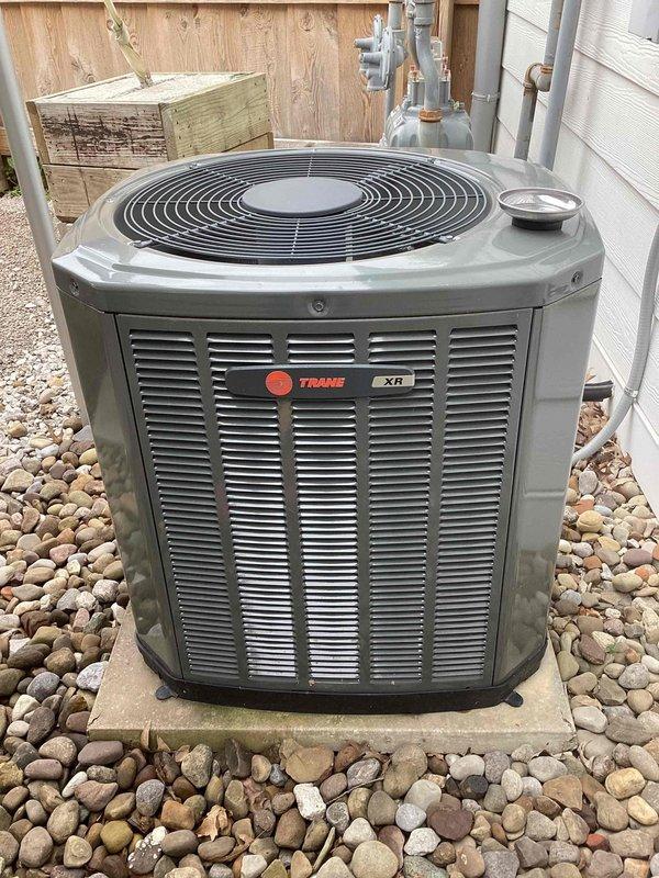 Completed scheduled commercial cooling maintenance on Trane XR outdoor condensing unit. Performed visual inspection of equipment exterior, verified proper installation on concrete pad with adequate clearance, confirmed electrical disconnect box operational with proper labeling, and documented unit condition with no visible defects or immediate service needs identified.