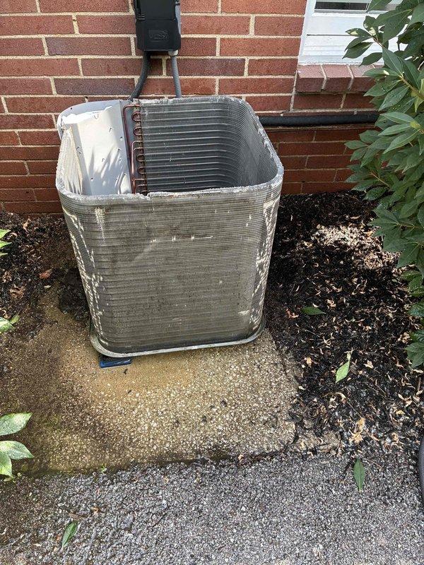 Responded to no cooling complaint on commercial air conditioning system. Upon arrival, found outdoor condenser unit operational but evaporator coil severely clogged with dirt, dust, and debris accumulation, restricting airflow and preventing proper heat transfer. Performed thorough coil cleaning to remove heavy contamination buildup from evaporator fins and surfaces. Restored system to proper operating condition with improved airflow and cooling capacity.