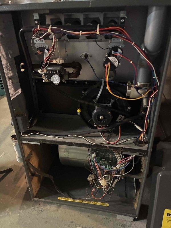 Completed comprehensive furnace tune-up and system inspection. Performed thorough cleaning of internal components, burner assembly, and blower compartment. Inspected all electrical connections, wire harnesses, and terminal blocks for secure mounting and proper operation. Verified blower motor operation, checked heat exchanger for integrity, and confirmed all safety controls functioning correctly. Customer renewed maintenance contract for continued system coverage.