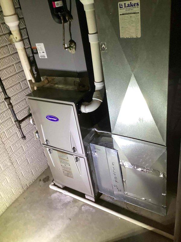 Responded to service call for 11-year-old Carrier furnace producing excessive noise. Upon inspection, evaluated furnace operation and ductwork system in basement mechanical room. Identified noise source, checked all mechanical components, and verified proper system function. Unit returned to normal quiet operation with no further issues detected.