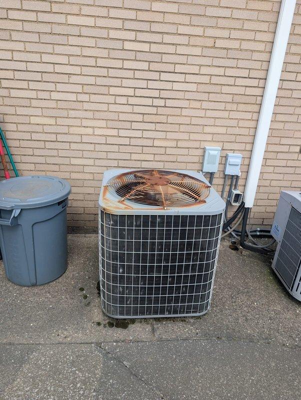 Responded to no cooling complaint for second floor A/C system. Inspected outdoor condenser unit and indoor air handler equipment. Verified condenser fan operation and checked electrical connections at outdoor disconnect panels. Assessed indoor mechanical room components including Carrier air handler, ductwork distribution, and associated refrigerant line sets. System operational after inspection with proper airflow restored to second floor zones.