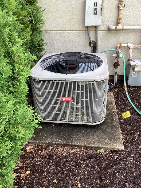 Completed spring maintenance on commercial outdoor air conditioning condenser unit. Performed comprehensive system inspection including visual assessment of refrigerant lines, electrical connections, and overall equipment condition. Unit operational and ready for cooling season, with copper piping showing normal weathering consistent with outdoor installation age.