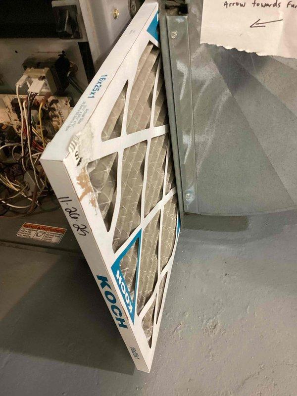 Completed spring tune-up and preventive maintenance on residential cooling system with Armstrong Air equipment. Inspected air handler, evaporator coil, and condensing unit components for proper operation. Replaced dirty HVAC air filter with visible dust accumulation to ensure adequate airflow and system efficiency. Verified all electrical connections, refrigerant lines, and ductwork connections are secure and functioning properly.